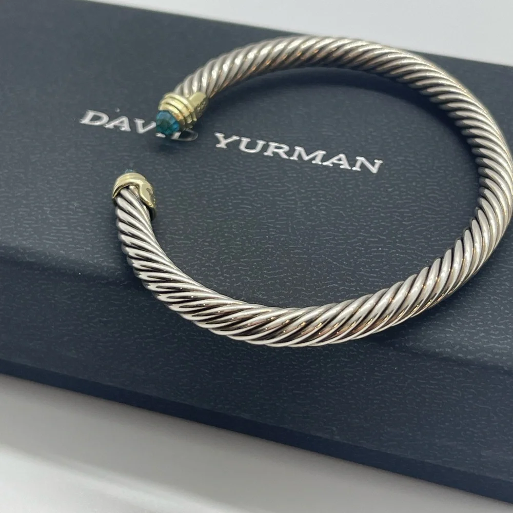 David Yurman Classic Cable Bracelet with 14K Yellow Gold and Blue Topaz, 5mm - Picture 3 of 11